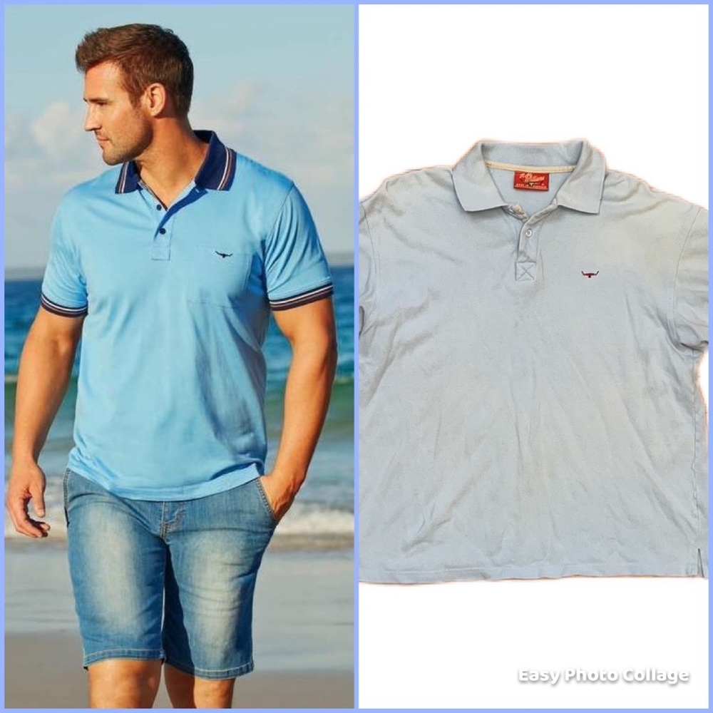 RM Williams Oxford Golf Polo in Light Blue, size XL